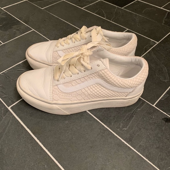 white snakeskin platform vans